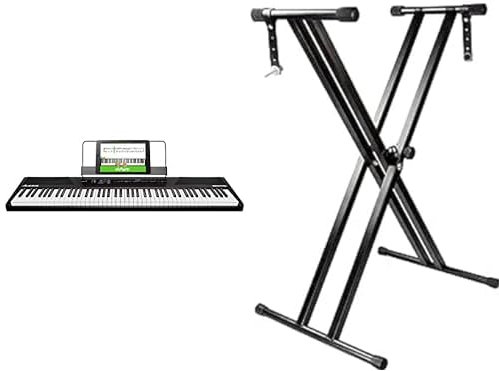 Alesis RecitalTeclado de Piano Digital Eléctrico con 88 Teclas Semipesadas de Tamaño Completo + RockJam Soporte de teclado de doble refuerzo, Ajustable de 29 cm a 91 cm
