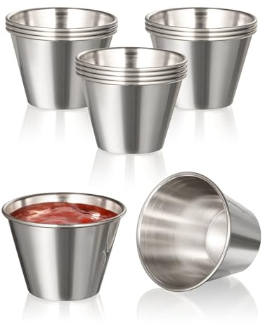 Fit Meal Prep [12 Pack 2.5 oz Stainless Steel Dipping Sauce Cups, Reusable Metal Ramekins, Commercial Grade Condiment Bowls, Individual Portion Cups, Small Round Au Jus Cup for Home, Restaurant