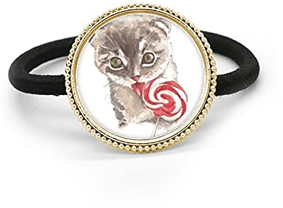 Little Cat Lollipop Watercolor Animal Silver Metal Hair Tie And Rubber Band Headdress