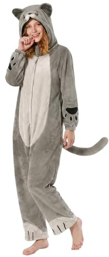 OLAOLA Onesie für Erwachsene Katze Tierkostüm Jumpsuit Damen Herren Kuschelig Einteiler Schlafanzug Unisex Onesies Karneval Weihnachten Halloween Cosplay Pyjamas