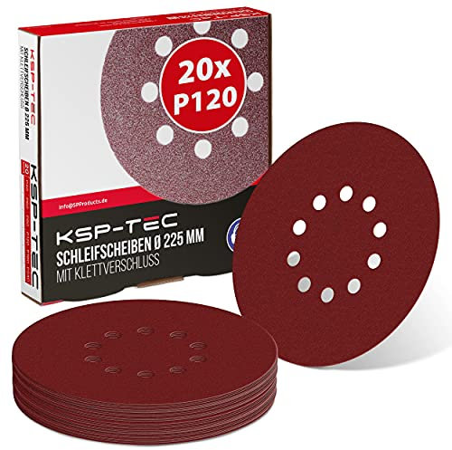 KSP-Tec®│20 Stück Schleifscheiben Ø 225mm | Körnung P40,60,80,120,180 | 10 Loch | Schleifpapier Trockenbauschleifer Langhalsschleifer Schleifgiraffe (P120)