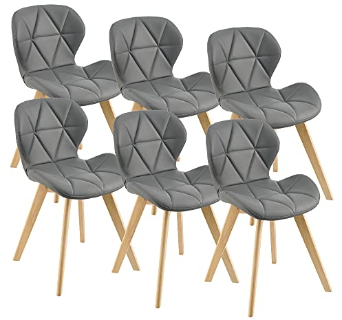 [en.casa] Esszimmerstuhl Älmhult 6-er Set 78x47x52 cm Kunstleder Buche Stühle Wohnzimmerstuhl Küchenstuhl Grau