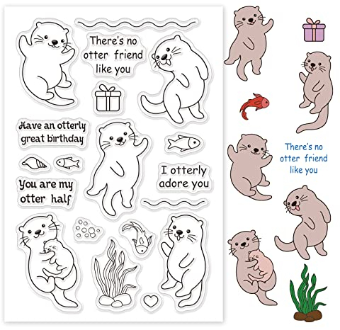 GLOBLELAND Sommer Otter Transparente Silikonstempel Fisch Wasserpflanze Klare Stamps Süßer Tiere Silikonstempel Für Kartengestaltung DIY Prägung Journaling