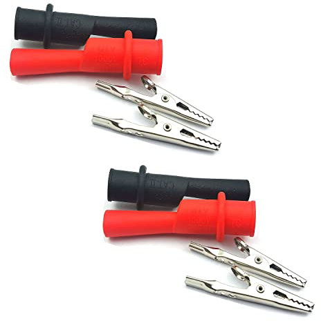 FainWan 2 Pair Silicone Alligator Clips Set, Professional 1000V 10A Alligator Clip Test Kit, Banana Test Lead Probe Clip, Test Extension Compatible with Fluke Multimeter Tester Probe HI