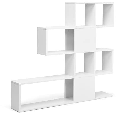 CASART 4-Tier Display Bookshelf, Wooden Freestanding Bookcase Storage Stand Rack, Open Ladder Shelving Unit for Living Room Bedroom Study & Office (White)