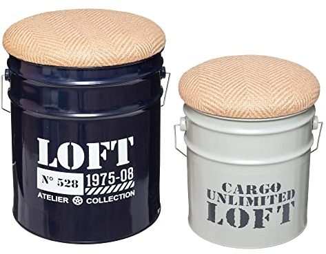 Atmosphera - Set de 2 poufs bidons Alfred - métal