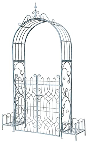 NMQQ Rosenbogen mit Tür,Gartenbogen,Torbogen Garten,mit Verzierung,Rankhilfe Kletterpflanzen, Outdoor Torbogen Rankhilfe für und Garden Arch für Patio Rasen Hinterhof