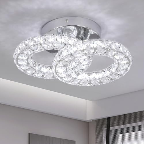 GreeLustr Runde Kristall Kronleuchter LED Moderne Kristall Deckenleuchte, Austauschbare Pendelleuchte K9 Crystal Einbauleuchte Edelstahl Deckenlampe für Schlafzimmer Flurlampe Eingang Wohnzimmer