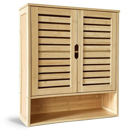 HYNAWIN Armoire à pharmacie murale de salle de bain – Organiseur de rangement flottant en bambou avec étagère réglable, gain de place pour la cuisine et le salon