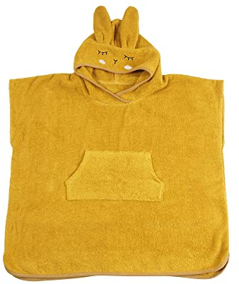 kikadu Poncho Hase Mustard - Kinderhandtuch mit Tiergesicht aus 100% GOTS-zertifizierter Bio-Baumwolle