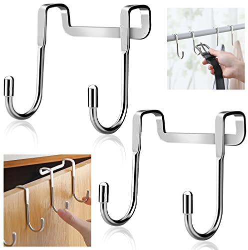 NORSON-NADISHA 2PCS Over Door Hook Hanger Stainless Steel Shower Towel Hooks for Hanging, Multipurpose Cupboard Narrow Door Hooks for Bathrooms Kitchen Cabinet Wardrobe