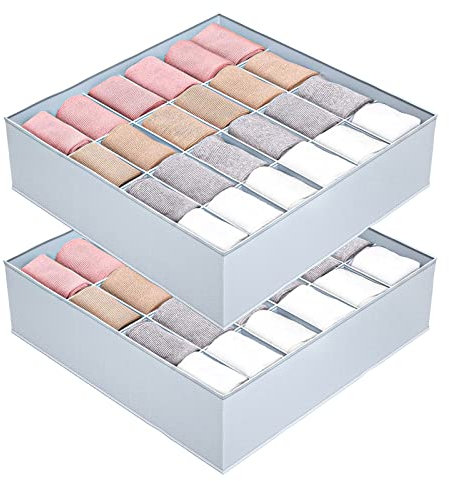 hinrey 2 Stück Aufbewahrungsboxen für Socken und Unterwäsche, 24 Zellen Schublade Organizer