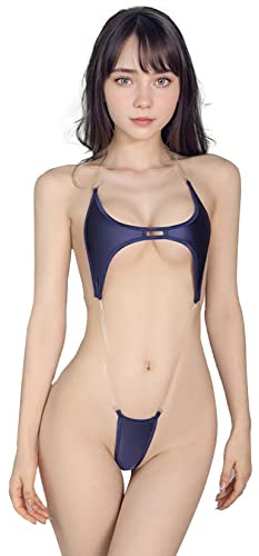 HiSexy Einteiliger Schleuder-Badeanzug für Damen, sexy offener Rücken, Monokini, Bikini, Halter, verstellbare Träger, Bademode, Badeanzug, Blau, Einheitsgröße