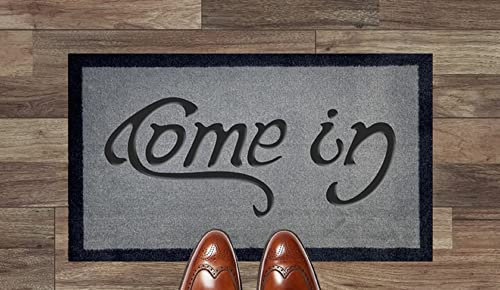 Artisan Kiss Come In Go Away Illusion Nylon Light Grey Brown Cream Green Novelty Door Mat (Light Grey)