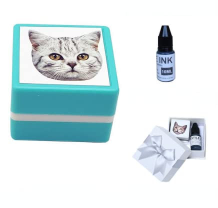 Individuelle Stempel, selbstfärbende, personalisierte Stempel mit Namen, personalisierte Haustier-Foto-Porträtstempel, individuelle Gummistempel, Grün, 30 x 30 mm