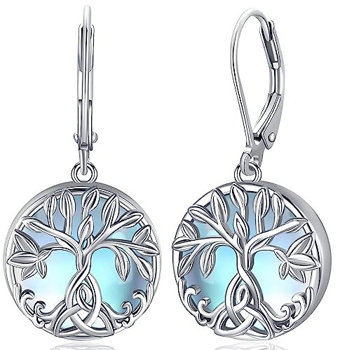 Aniu Baum des Lebens Ohrringe Silber 925, Mondstein Lebensbaum Hängend Ohrstecker für Damen Frauen