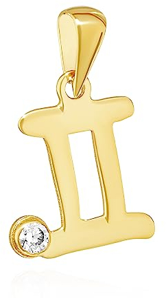 NKlaus Kettenanhänger Sternzeichen Zwillinge 333 Gelb Gold 8 Kt Zirkonia Weiß Talisman 14505