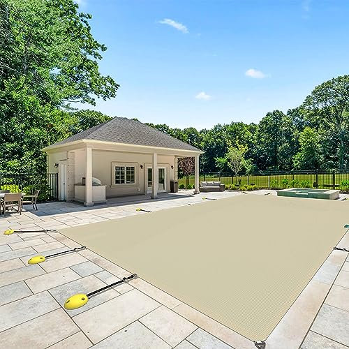 ECOOPTS Copertura di sicurezza rettangolare per piscina interrata, copertura di sicurezza invernale con kit hardware (beige)
