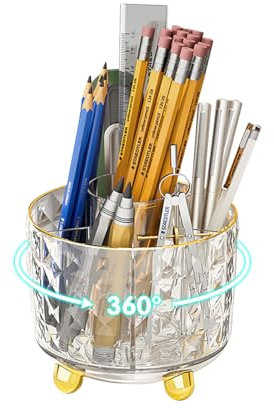Omhuzsyo Acryl Stiftehalter, 360 Grad drehbarer Stiftehalter, Schreibtisch-Organizer mit 6 Fächern, Stiftehalter für Büro, Schulbedarf, Zuhause usw. (Transparent)