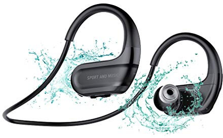 FAOONNMY Schwimmen Kopfhörer Kabellos Bluetooth 5.0 Wireless Headset mit 8G-Speicher, In-Ear Drahtlose Stereo Sport Ohrhörer Noise Cancelling, IPX8 Wasserdicht Schwimm MP3-Player für Laufen Fitness
