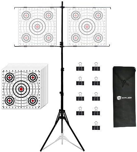 ATFLBOX Support de cibles en Papier Ajustable avec 10 Feuilles de Cible pour l'extérieur, Support de cibles en Papier pour BB Gun, Airsoft, Airgun Backyard Entraînement au tir