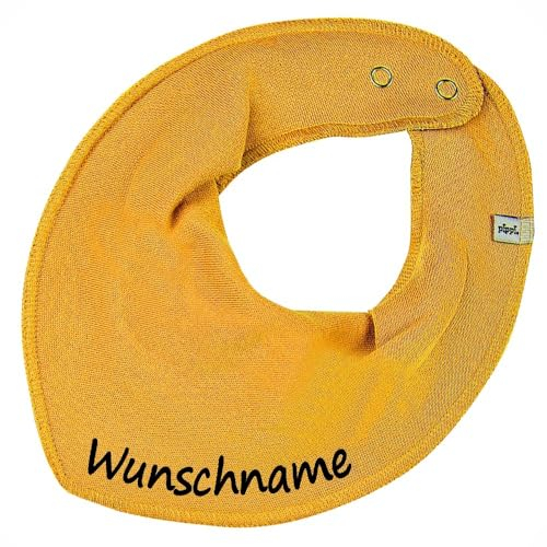 HALSTUCH mit Namen oder Text personalisiert für Baby oder Kind aus Baumwolle in Einheitsgröße senfgelb