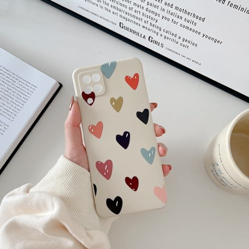 ZUKKASHAN Compatible with Samsung Galaxy A12 / M12, Soft Silicone TPU Shockproof Protective Case Cute Hearts Pattern Girls Women Back Phone Cover (Beige, A12)