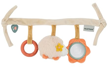 Nattou Spielzeug zum Aufhängen aus Velours, Igel Zoë, Mit Rassel und weiteren Aktivitäten, Ca. 32 cm, Mila, Zoë und Lana, Beige
