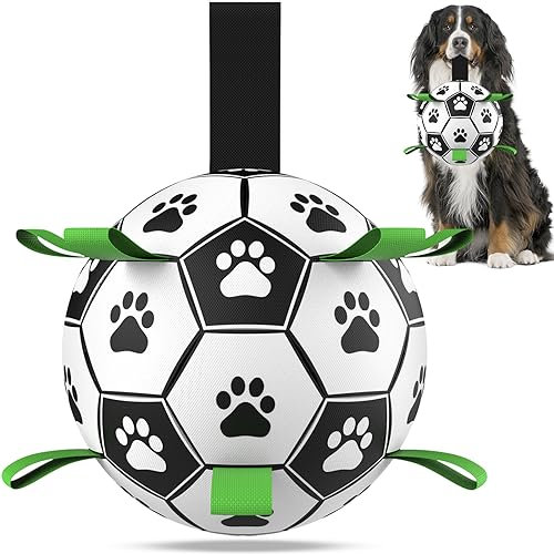HETOO Hundespielzeug, extra großer Fußball mit Riemen, interaktives Hundespielzeug zum Tauziehen, langlebige Hundebälle für große Hunde