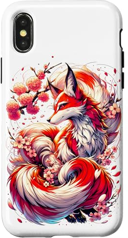 Hülle für iPhone X/XS Kitsune Fox – Japanischer Fuchs mit neun Schwänzen Kirschblüte