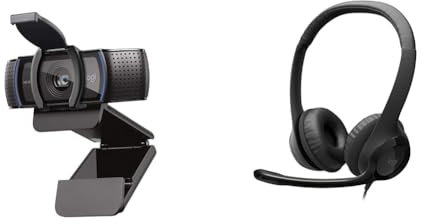 Logitech C920S HD Pro Webcam, Videochiamata Full HD 1080p/30fps, Audio Stereo Chiaro & H390 Cuffie Cablate, Cuffia Stereo con Microfono Regolabile con Cancellazione del Rumore