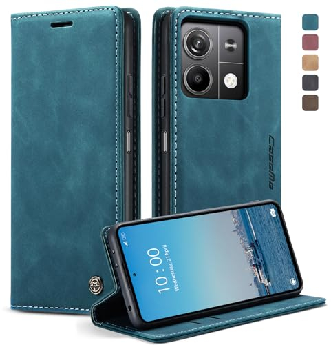 KZB Handyhülle für Xiaomi Redmi Note 13 5G Hülle (Nicht für 4G) Premium Lederhülle Klappbar Flip Case Tasche Magnet Kartenfach Standfunktion Klapphülle Schutzhülle für Redmi Note 13 5G - Blaugrün