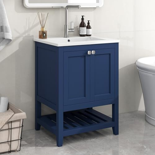 Merax Lavabo avec meuble de salle de bain - Meuble bas pour salle de bain - 60 cm - Lavabo avec sous-évier et meuble bas