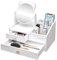 SAVOSWEET Cosmetic Organizer Weiß,Schminktisch Organizer mit Spiegel,White Desktop Kosmetik Organizer,Make up Organizer mit Schublade für Kommode/Schlafzimme/Badezimmer