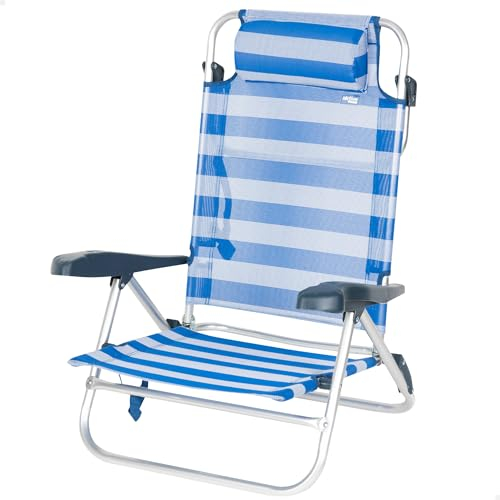 AKTIVE Strandstuhl, zusammenklappbar, 8 Positionen, Marinera, 47 x 49 x 82 cm, inkl. gepolstertem Kissen, Tragegriffe, Tragkraft 110 kg, verstellbare Rückenlehne, Verschiedene Positionen (62666)