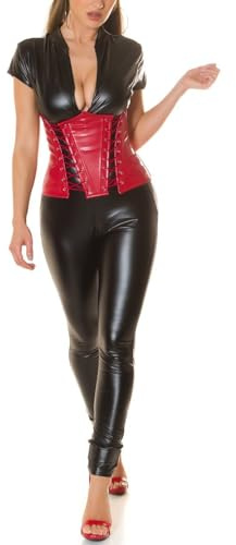 Koucla Corpetto sottoseno in pelle sintetica con lacci e cutouts, Colore: rosso, S