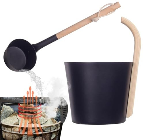 Juego De Cucharón Y Cubo Para Sauna: Kit De Cucharón Y Cubo Para Sauna De Aluminio De 7 L Con Mango De Madera, Accesorios De Sauna Para Baños, Saunas Y Baños De Vapor