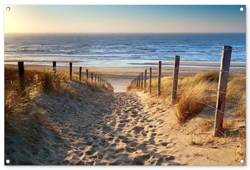 MuchoWow© Gartenposter Groß XXL Outdoor Bilder Gartendeko für draußen | 120x80 cm - Wetterfest Garten Terrassen Sichtschutz Deko Banner Bild Strand - Meer - Holland - Dünen - Sonne