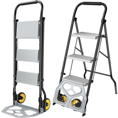 Heavy Duty Sack Truck, Professional Folding Trolley on Wheels, Multifunctional Warehouse Sack Barrow with a Load Capacity of 80 Kilograms,used as a Ladder and Luggage Trolley