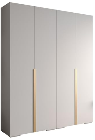 MEBLE KRYSPOL Inova 1 Moderner Schrank mit Regalen und Stange - Aufbewahrungsschrank für Schlafzimmer, Wohnzimmer - 236,7x200x47 cm - KGoldpusfarbe Weiß - Frontfarbe Weiß - Grifffarbe Gold