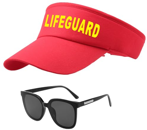 UILYNIU 2 Stück Lifeguard Fasching Kostüm Herren Damen, Lifeguard Visor Cap Sonnenbrille, Bademeister Kostüm Zubehör für Rettungsschwimmer Erwachsener Strandparty Cospaly Halloween Karneval (2PCS)