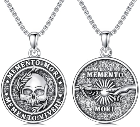 ROMANTICWORK Memento Mori Halskette 925 Sterling Silber Memento Mori Anhänger Kette Gothic Totenkopf Schmuck Geschenk für Männer Damen
