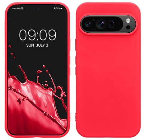 kwmobile Hülle kompatibel mit Google Pixel 9 / Pixel 9 Pro Hülle - gummierte TPU Silikon Handyhülle - Schutzhülle für kabelloses Laden - Case in Neon Pink