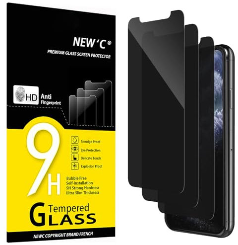NEW'C 3 Piezas, Protector pantalla privacidad para iPhone 11 Pro, iPhone X, iPhone XS (5,8 Pulgadas), Ángulo de Privacidad 28 Grados, Dureza Ultra Duradera 9H, Sin Burbujas
