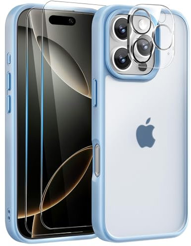 Mootobo for iPhone 16 Pro Max Case, 4 in 1 Phone Case with 2*Screen Protector + 1*Lens Protector, 10FT Military Grade Drop Protection case with Anti-Fingerprint Matte Back 6.9 inch – Blue