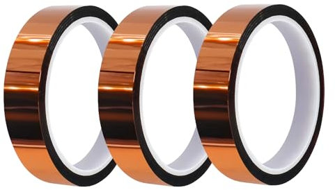 Granvoo 3 Rollos Cinta Kapton 20mm x 20m, Cinta Adhesiva de Poliimida Resistente al Calor, Aislante de Alta Temperatura para Sublimación, Soldadura y Placas de Circuito