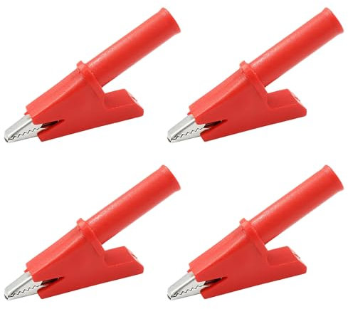 4PCS Full Protective Multimeter Crocodile Clamps, Car Battery Alligator Clips, 4mm Jack, Opening 10mm, Power Supply Current 30A, Withstand Voltage 1000V (Red)
