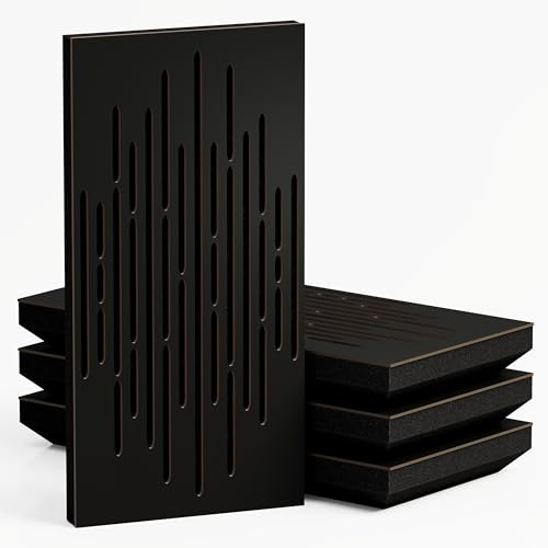 4er-Pack – Schmaler schallabsorbierender Akustik-Diffusionspanel | 50x25cm | Diffusion – Reflexion – Schalldämmung | Modell – Dicke – Farbe: [WAVE - 33mm | Schwarz]