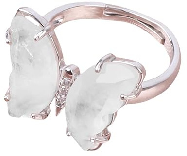 DyLyz Boho Bergkristall Stein Niedliche Tier Silber Ringe Vintage Zierlicher Zirkon Chakra Ring Natürlicher Edelstein Kristall Geburtsstein Statement Verstellbare Ringe Für Party Urlaub