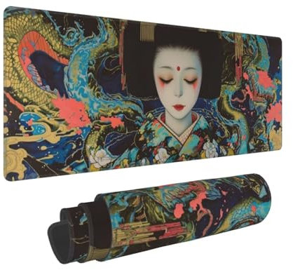Grand Tapis de Souris de Jeu 1200x600x3mm XXL Multifonction Mouse Pad, avec Bords Cousus, Base en Caoutchouc Naturel antidérapant Durable Tapis de Clavier Geisha Tapis de Bureau pour Gamer E-717